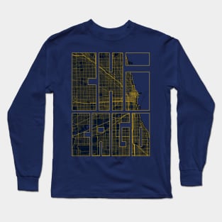 Chicago, USA City Map Typography - Gold Art Deco Long Sleeve T-Shirt